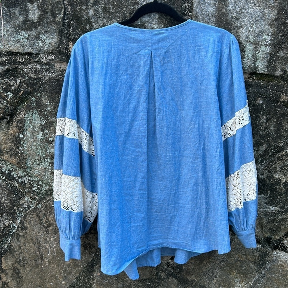 Johnny Was Thalassa Chambray Lace Blouse Medium Cottagecore Boho Anthropologie - Picture 8 of 15